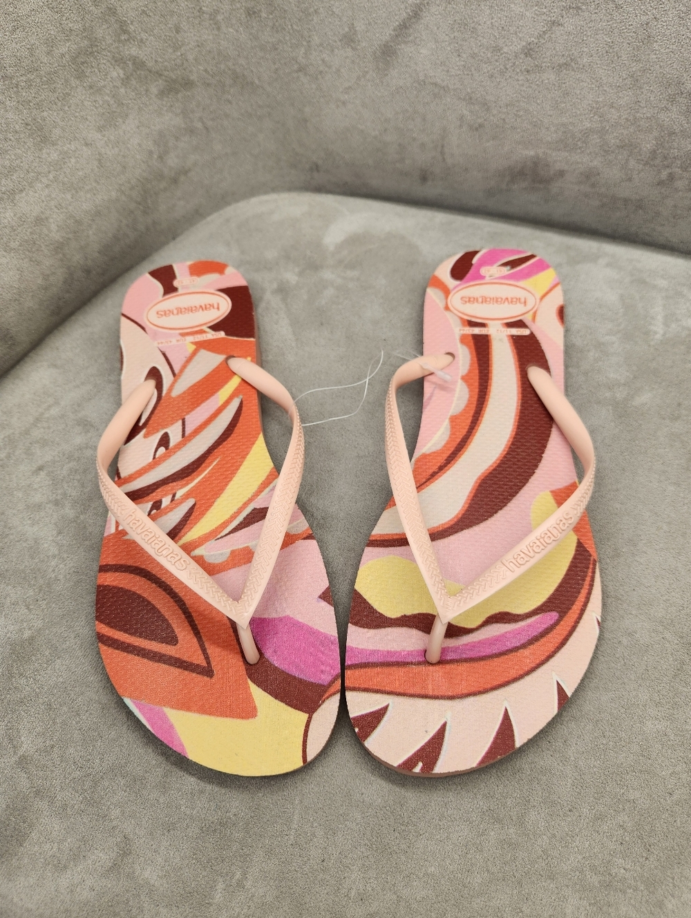 Havaianas Flip-Flop Sandals Women's 11 Pale Pink Orange Abstract Artsy New $35